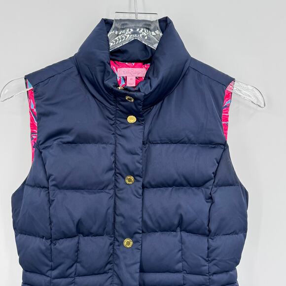 Lilly Pulitzer Isabelle puffer vest down filled XS zip front quilted navy blue - Picture 4 of 12